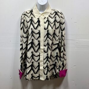 Sportmax Silk Stick Figure Print Blouse Size 8